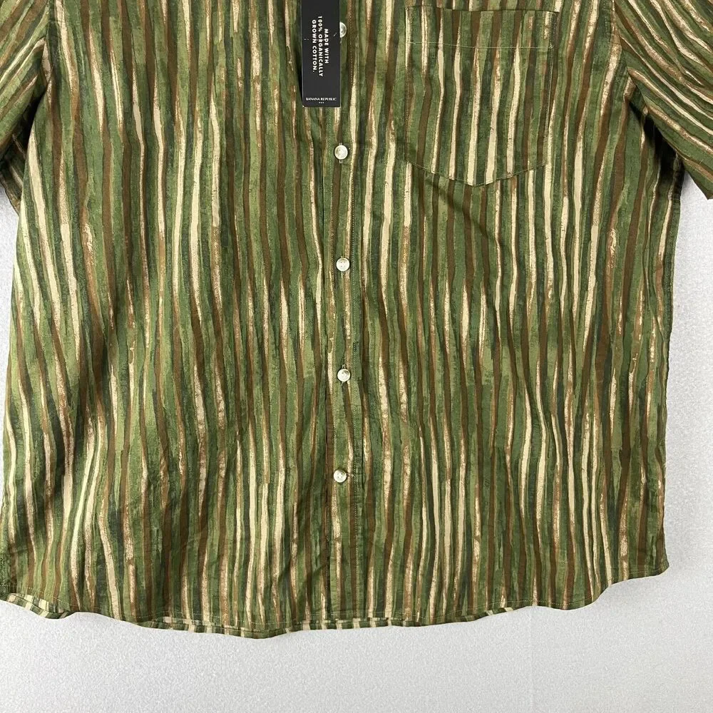 Banana Republic Shirt Mens XL Slim Fit Organic‎ Cotton Button Up Striped Eco NWT